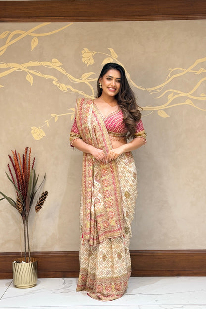 Ivory Royale Italian Crepe Saree