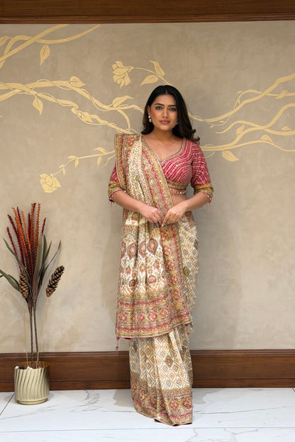 Ivory Royale Italian Crepe Saree