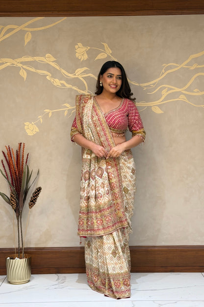 Ivory Royale Italian Crepe Saree