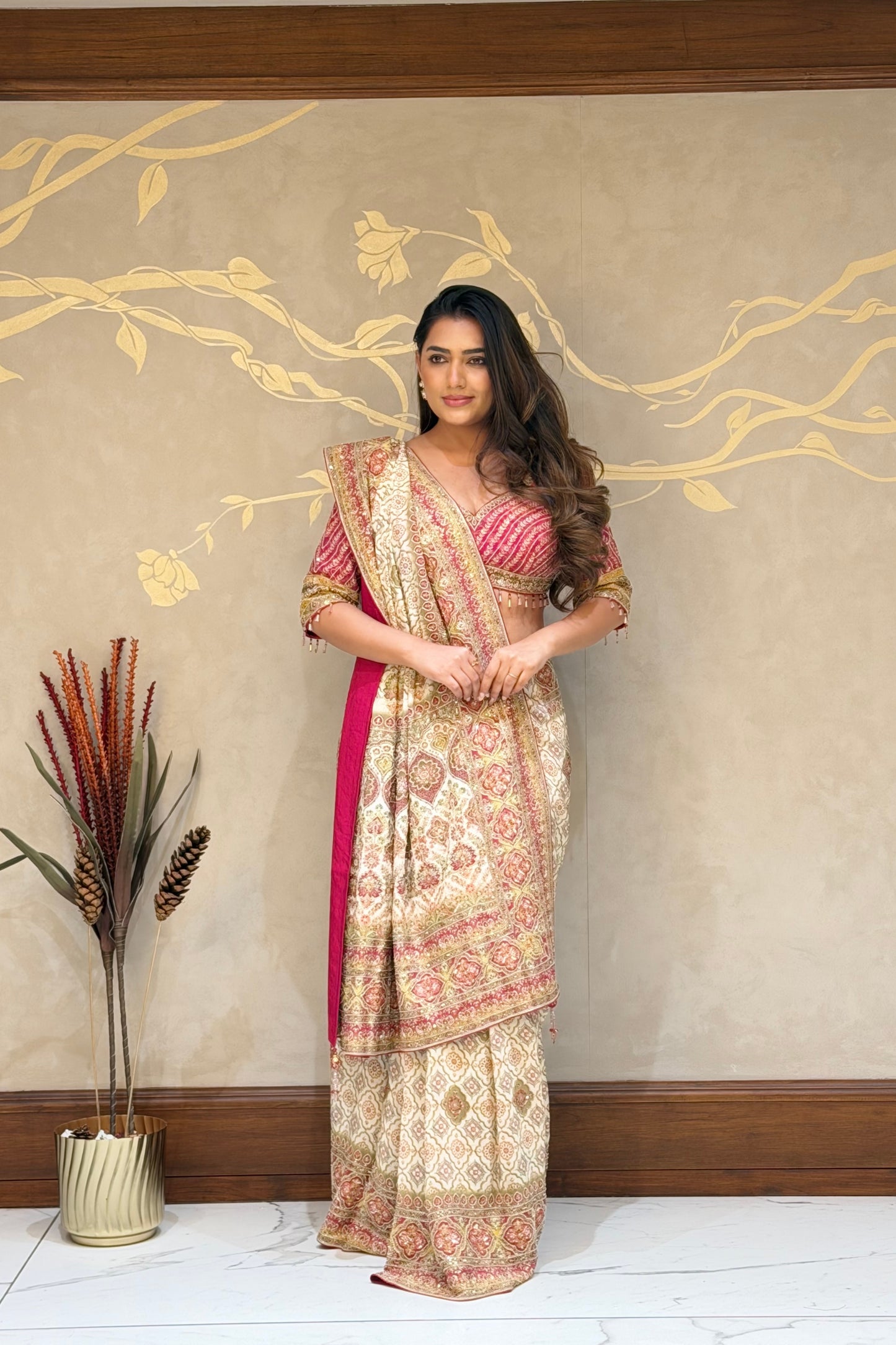 Ivory Royale Italian Crepe Saree