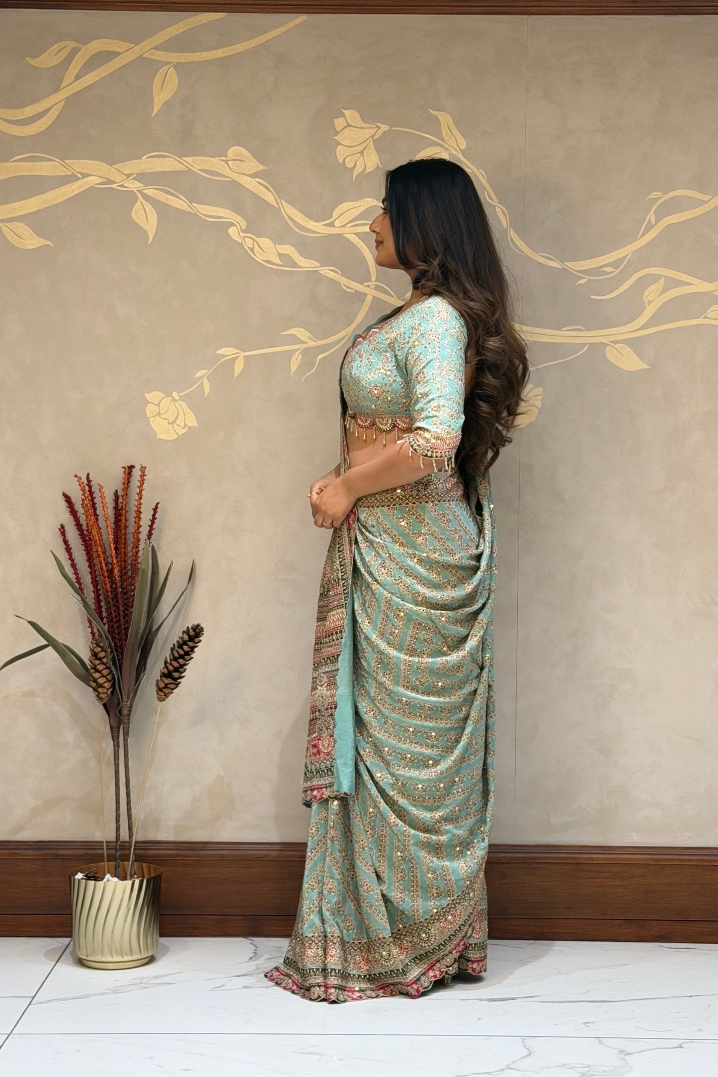 Sea Green Royale Italian Crepe Saree