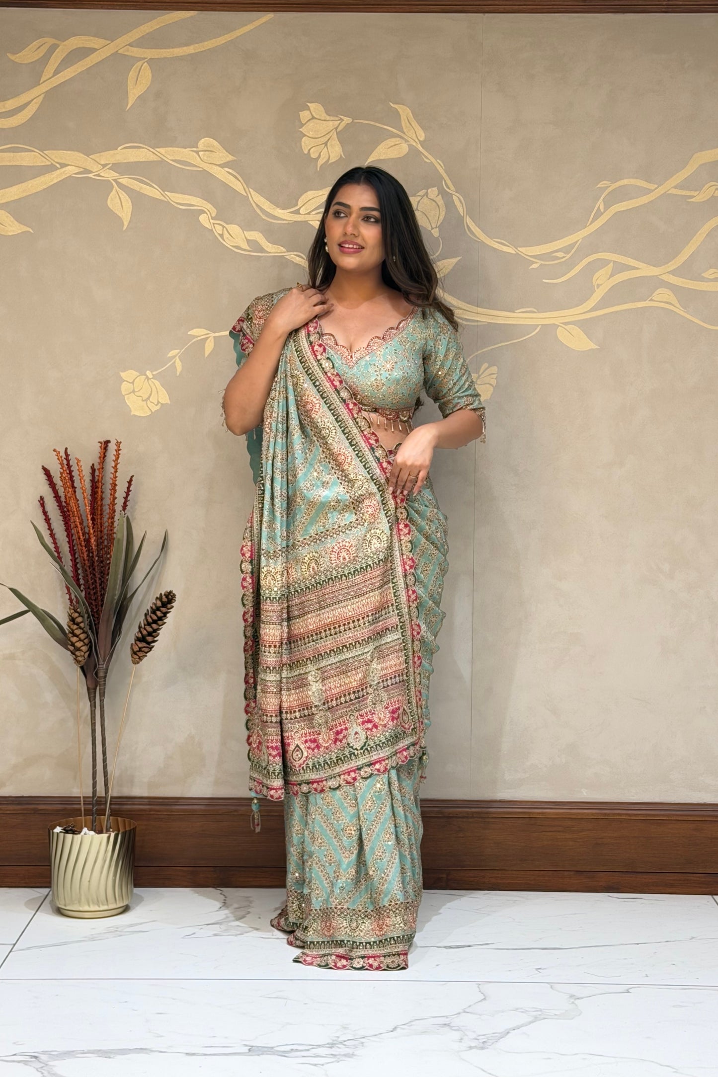Sea Green Royale Italian Crepe Saree