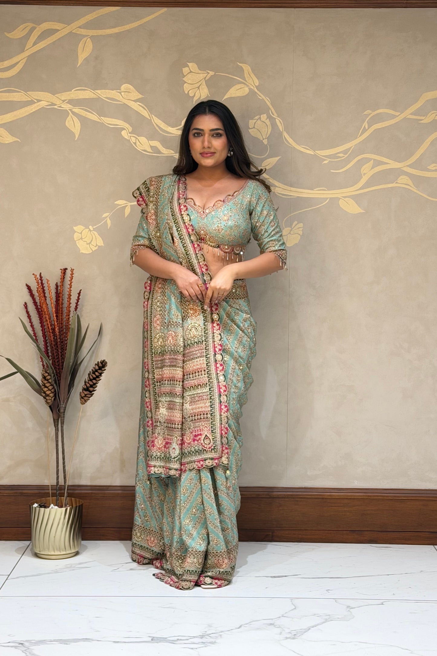 Sea Green Royale Italian Crepe Saree
