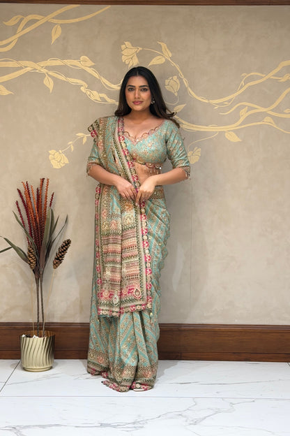 Sea Green Royale Italian Crepe Saree