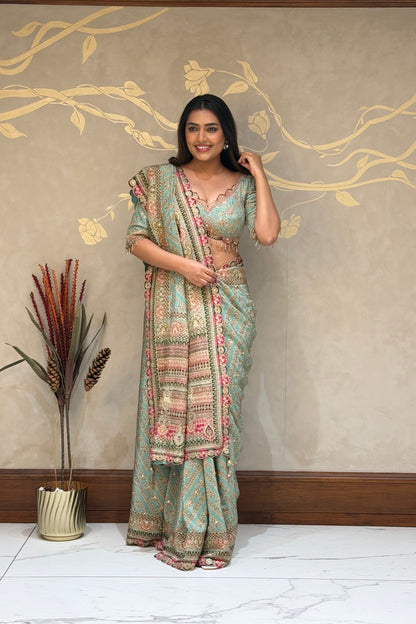 Sea Green Royale Italian Crepe Saree