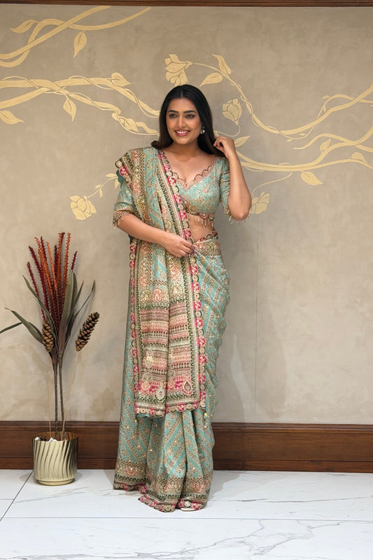 Sea Green Royale Italian Crepe Saree