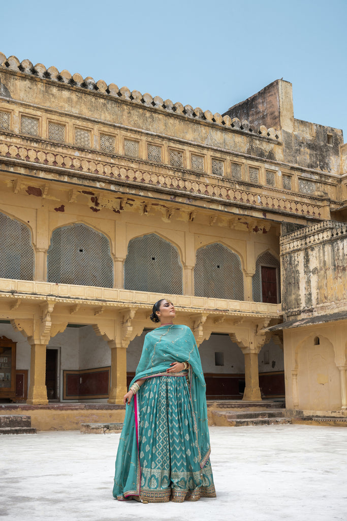 JADE BLUE DOLA SILK LEHENGA