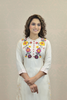 WHITE APPLIQUE EMBROIDERED KURTA SET