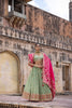 PISTA GREEN EMBROIDERED TISSUE LEHENGA