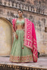 PISTA GREEN EMBROIDERED TISSUE LEHENGA