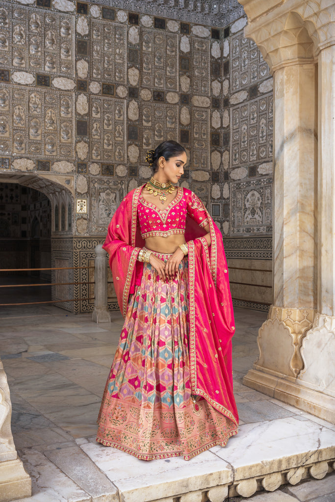 PUNCH PINK BANARASI TISSUE LEHENGA