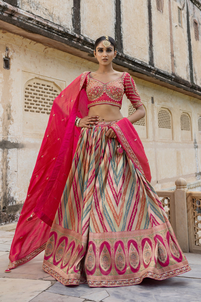 CRIMSON PINK DOLA SILK LEHENGA