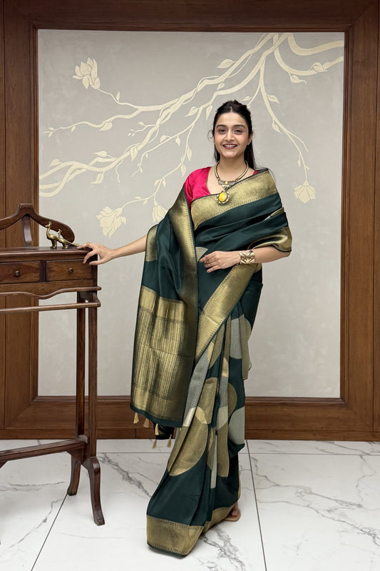 Emerald Green Pure Dola Silk Saree