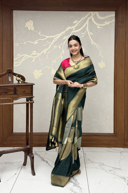 Emerald Green Pure Dola Silk Saree