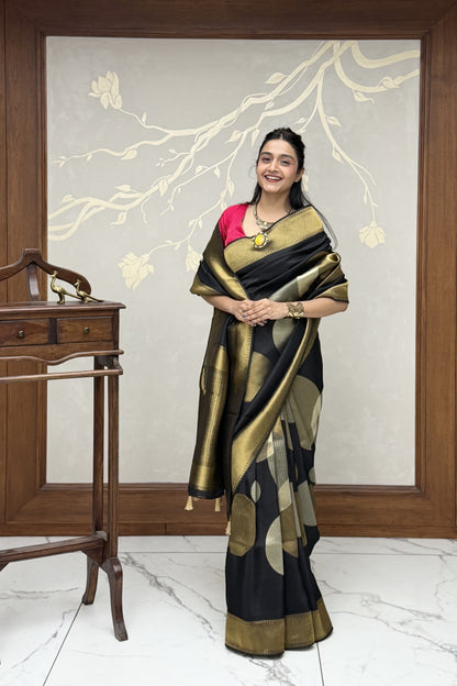 Black Pure Dola Silk Saree