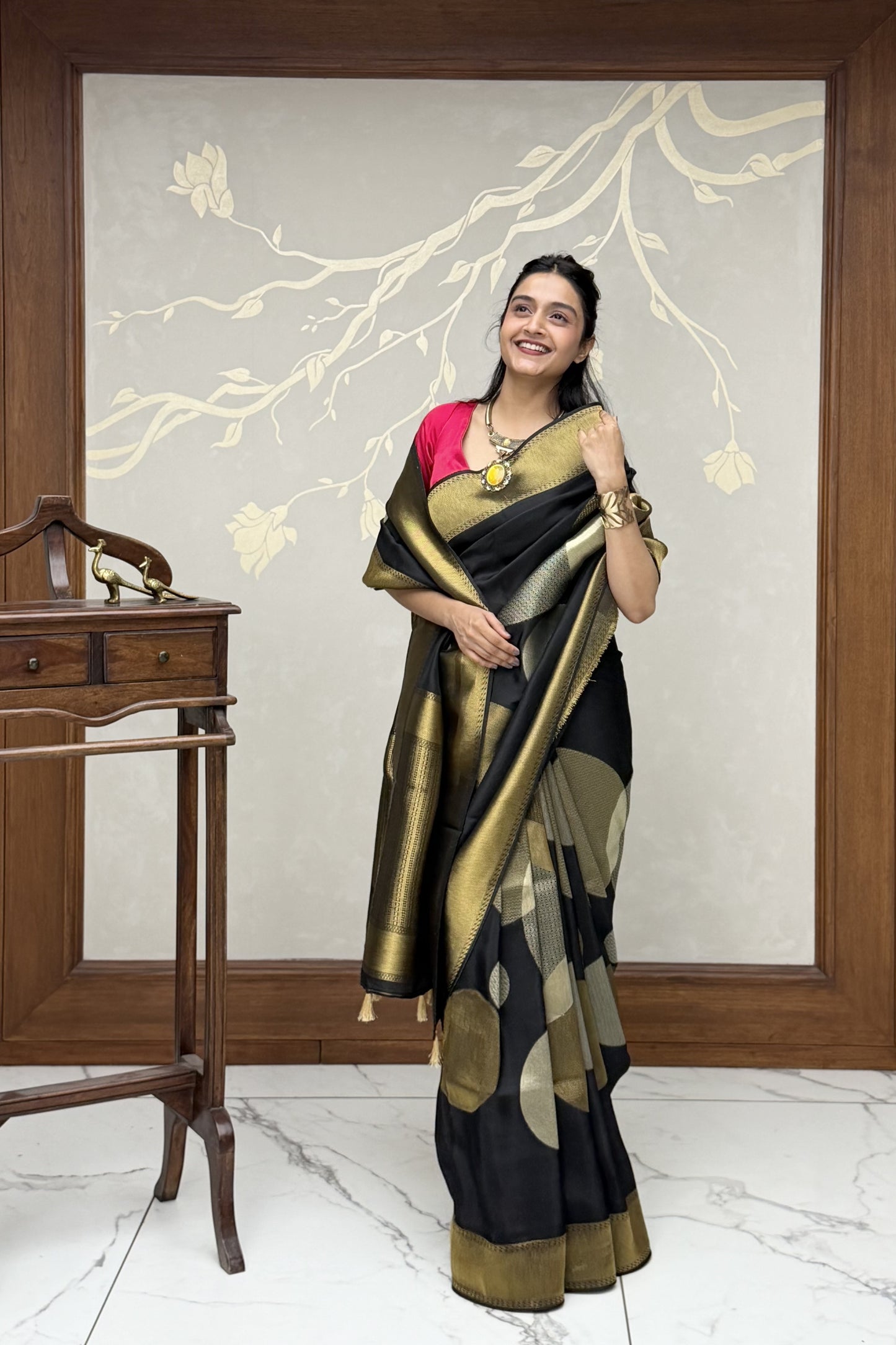 Black Pure Dola Silk Saree