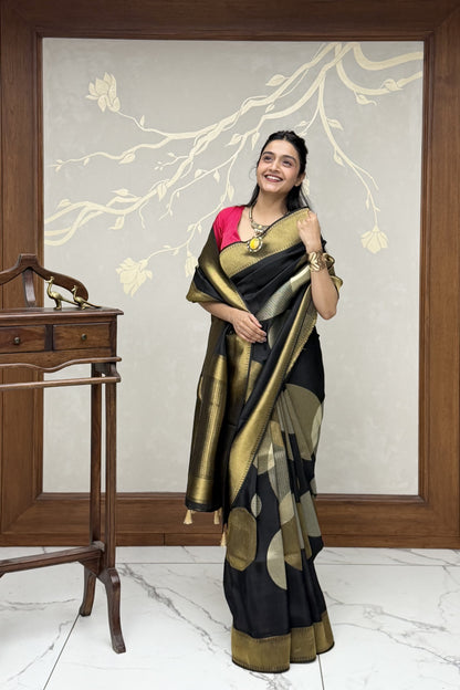 Black Pure Dola Silk Saree