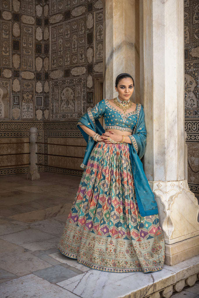 DARK CYAN BANARASI TISSUE LEHENGA