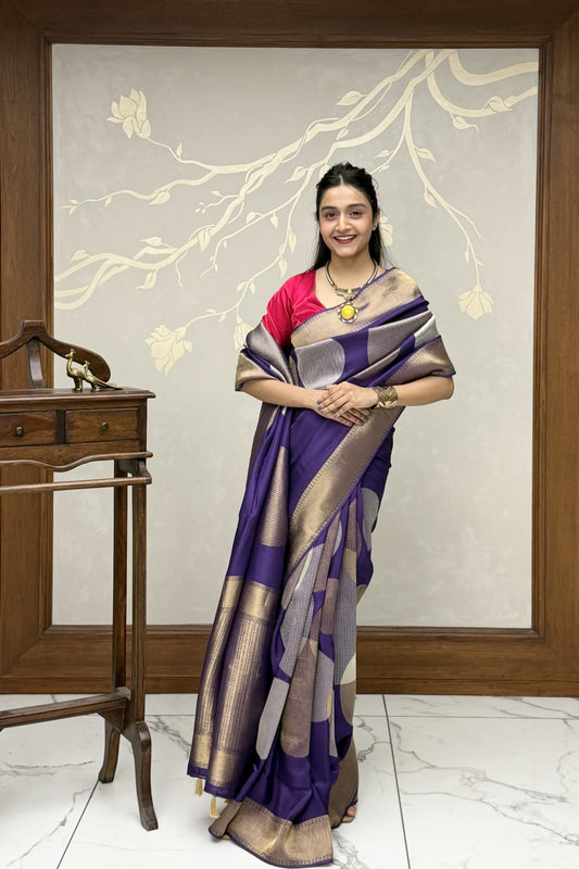 Royal Purple Pure Dola Silk Saree
