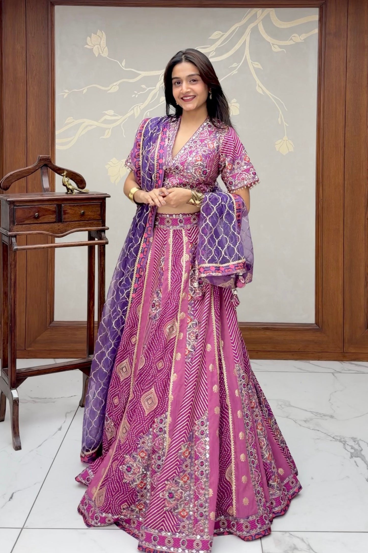 Magenta Purple Banarasi Silk Lehenga