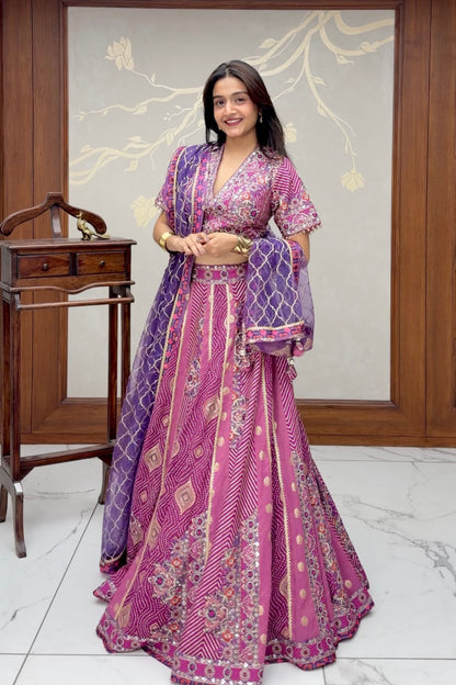 Magenta Purple Banarasi Silk Lehenga