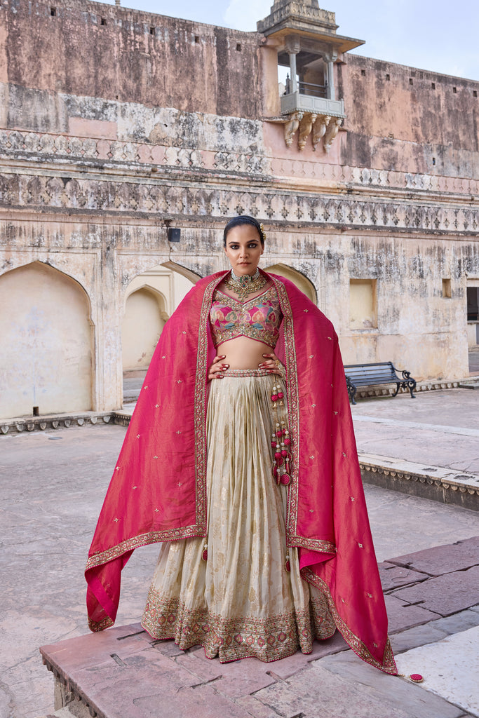 IVORY BANARASI TISSUE LEHENGA