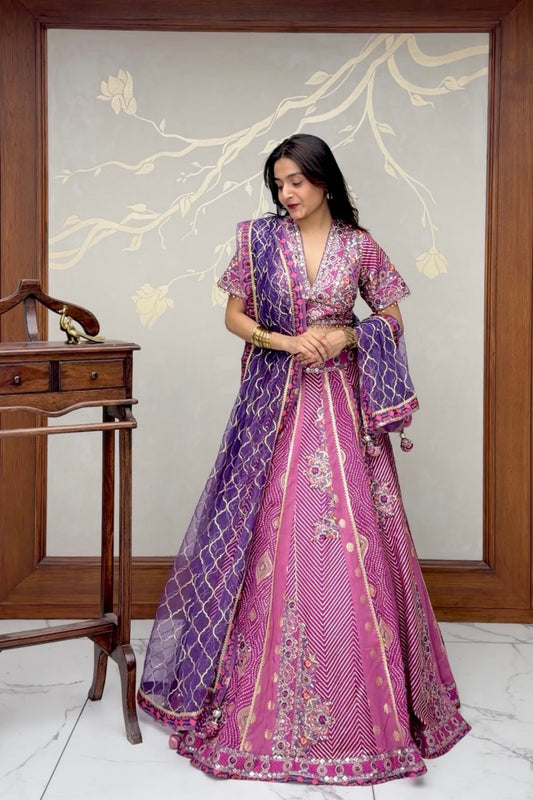 Magenta Purple Banarasi Silk Lehenga