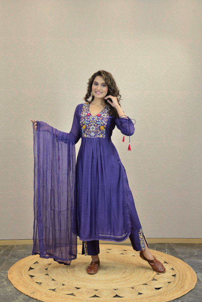 INDIGO PURPLE A-LINE KURTA SET