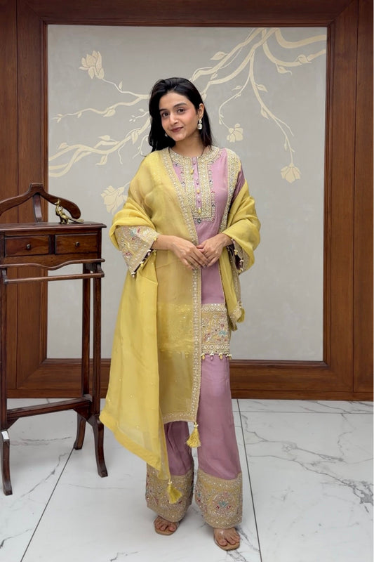 Mauve Pink Tissue Shimmer Plazo Set
