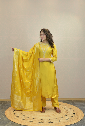 CITRINE YELLOW SILK KURTA SET