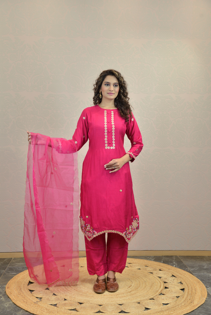 CERISE PINK FANCY CUT KURTA SET