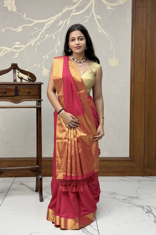 Pink Linen Crepe Saree