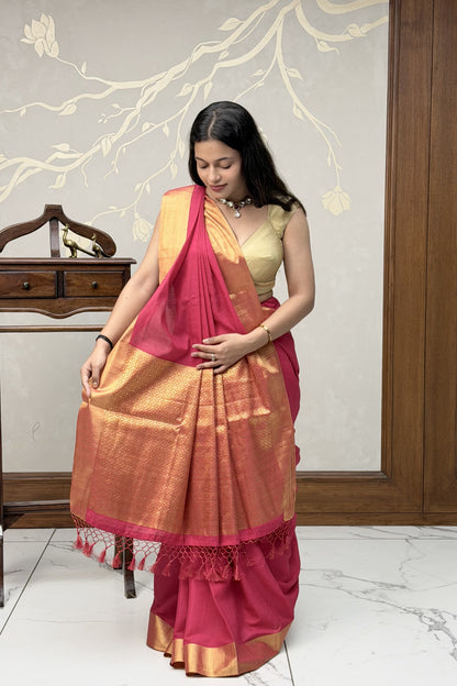Pink Linen Crepe Saree