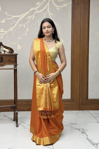 Orange linen crepe saree