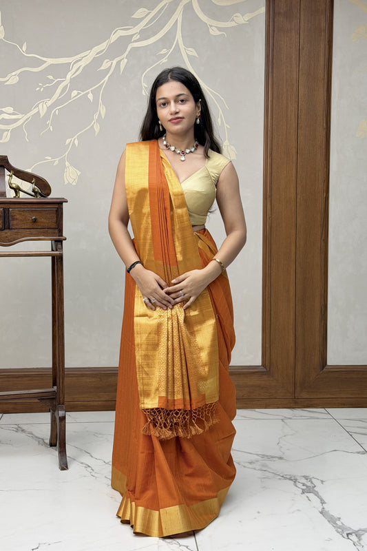 Orange linen crepe saree