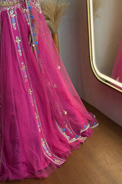 Rani Pearl Net Lehenga With Long Jacket