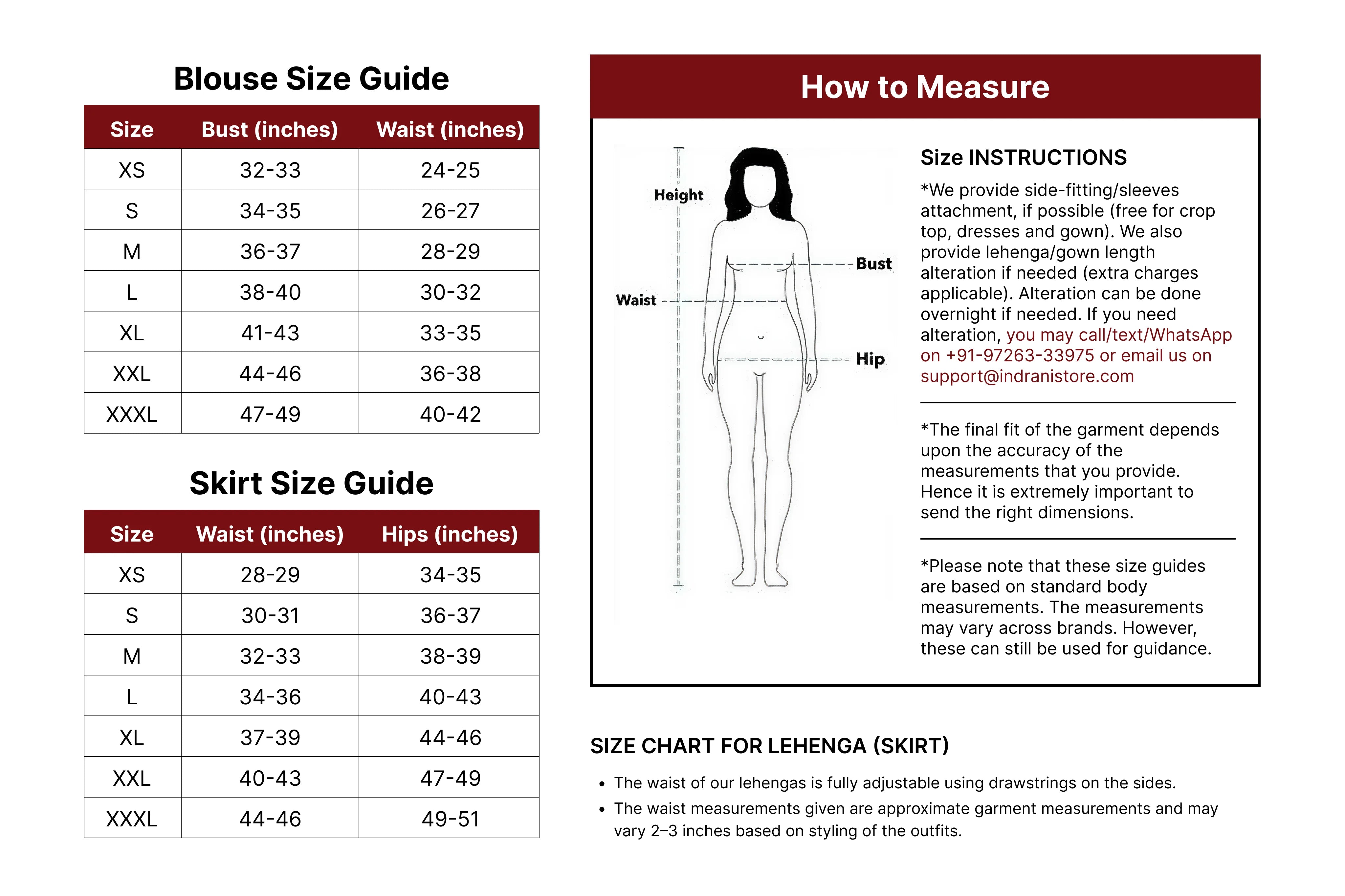 Size Chart for AASMANI