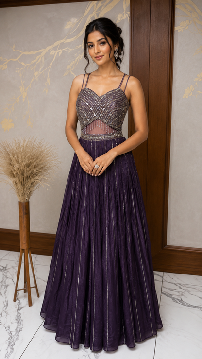 Royal Purple Embellished Indo-Western Set