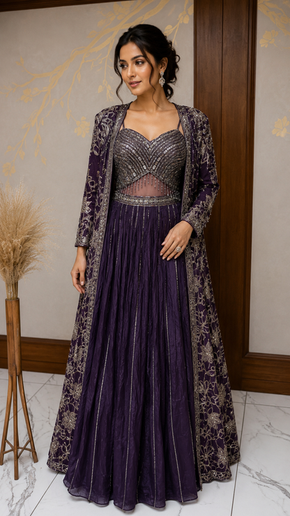 Royal Purple Embellished Indo-Western Set