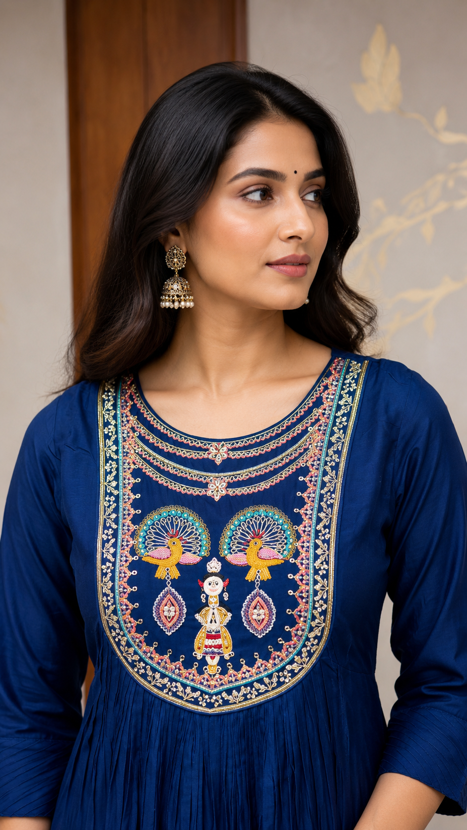 Royal Blue Peacock Embroidered Suit Set