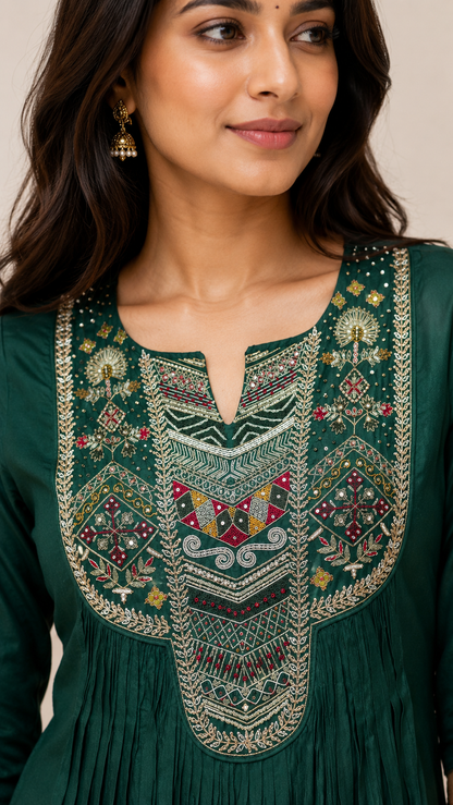 Emerald Green Embroidered Kurta Set