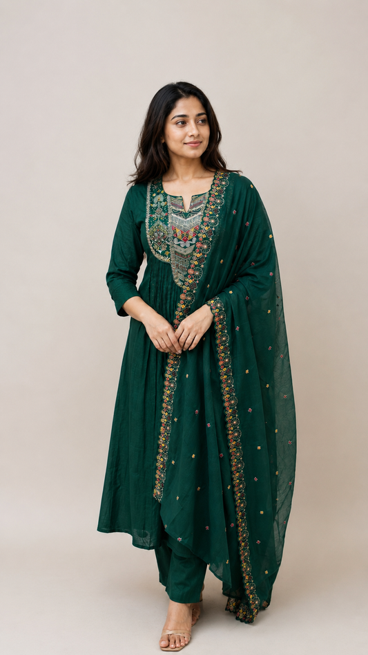 Emerald Green Embroidered Kurta Set