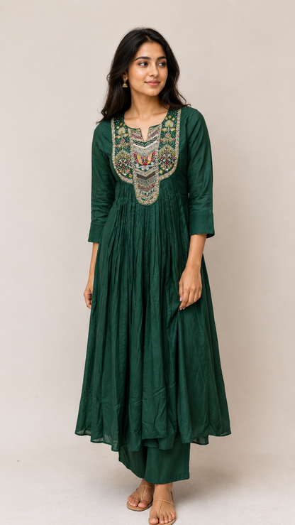 Emerald Green Embroidered Kurta Set
