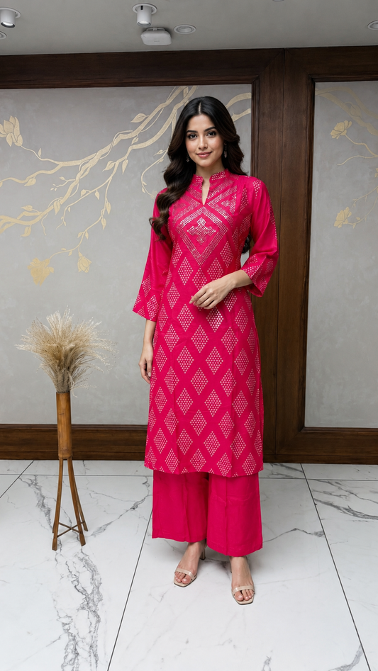 Rani Pink Bandhani Handwork Silk Dress